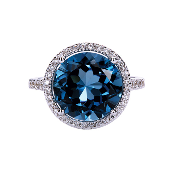 FJG090008 14k 천연 런던블루 토파즈 6ct 다이아몬드 반지